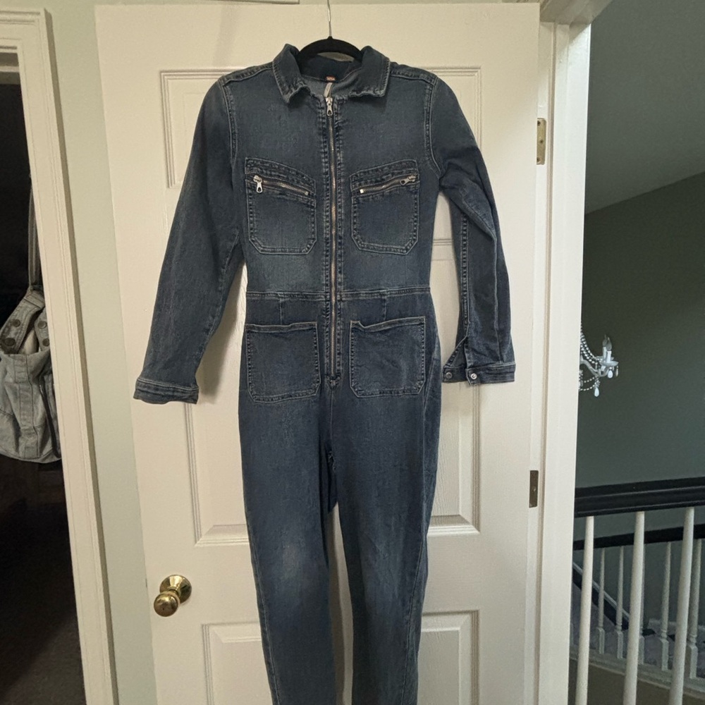 Free People Blue Denim Jumpsuit